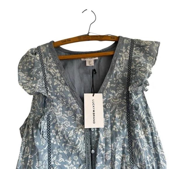 NWT Lucky Brand Lace Trim Ruffle Shoulder Flounce Floral
Mini Dress Size Large - Picture 6 of 13